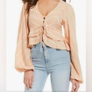 Free People Samifron V-neck Ruffle Front Orange Blouse Top